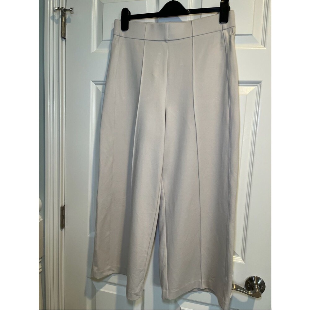 Jones New York Pull-On Pintuck Cream Ivory Wide-Leg Cropped Trousers Pants Large